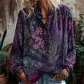 Women's Retro Floral Print Cotton And Linen Shirt elevenforest