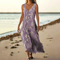 Women's Folk Art Floral V-neck Sleeveless Dress elevenforest