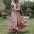 Women's Vintage Pink Rose Floral Skirt elevenforest