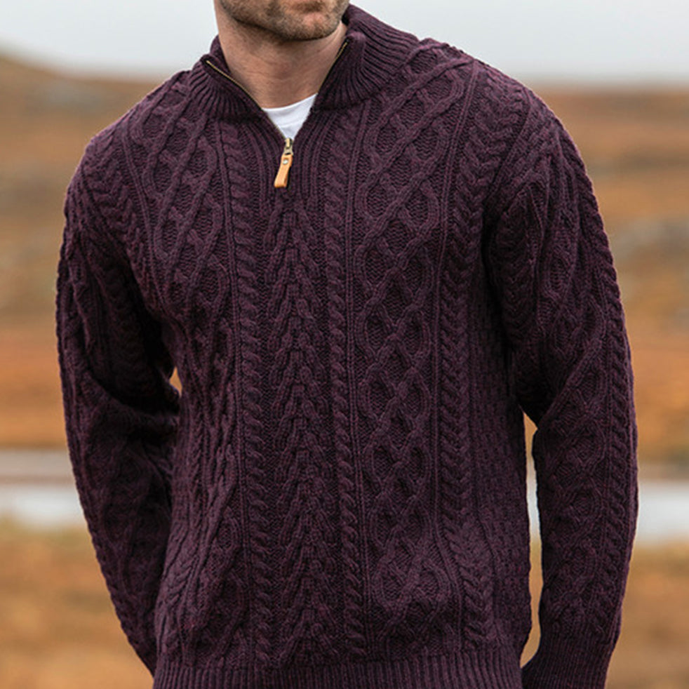 Vintage Traditional Chunky Knit Warm Zip-Up Sweater elevenforest