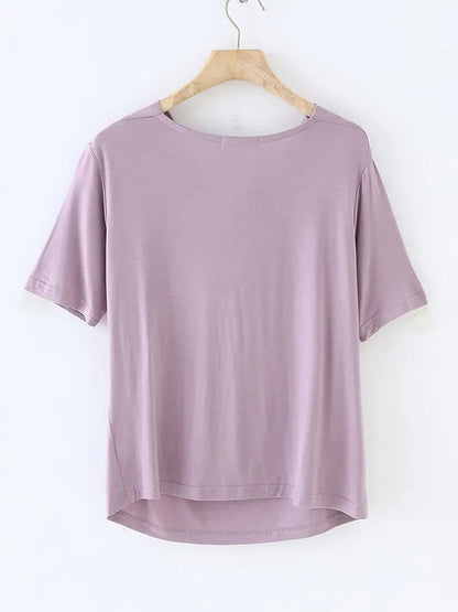 Short Sleeves Pleated Color Heaps Collar T-shirts Tops