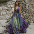 Vintage Gradient Purple Floral Embroidered Sleeveless Maxi Dress elevenforest