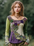 Vintage Gradient Rose Patchwork Art Women's Long Sleeve Shirt elevenforest