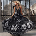 Women's Skeleton Flower Tie-dye Black Floral Print Camisole Dress elevenforest