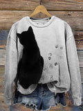 Black Cat & Paw Prints In The Snow Sweatshirt