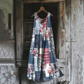 Women's Vintage Independence Day Floral Art Linen Maxi Dress elevenforest