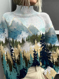 Comstylish Women's Casual Outdoor Landscape Forest Print Sweater