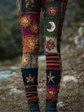 Vintage Moon & Sun Crochet Patchwork Knit Leggings elevenforest