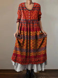 Women's Colorful Stripe Patchwork Art Print V-Neck Button Pocket Cotto