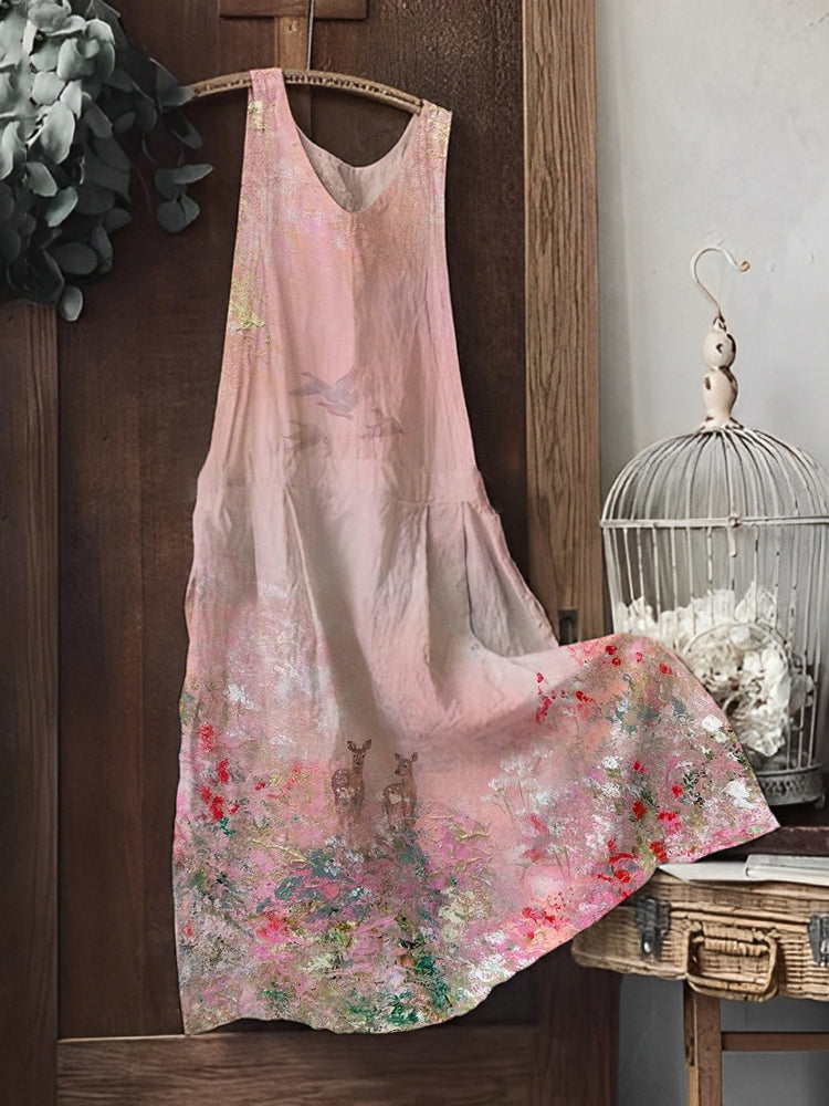 Vintage Oil Painting Floral Print Women's Vest Dress elevenforest