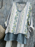 Vintage Floral Striped Pattern Linen Tunic elevenforest