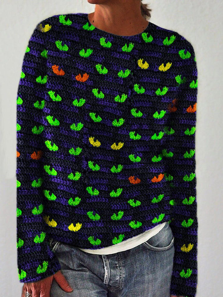 Halloween Spooky Cat Eyes Cozy Knit Sweater elevenforest