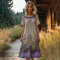 Vintage Floral Embroidery Short Sleeve Midi Dress elevenforest