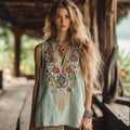 Women's Retro Floral Embroidery Art Tank Top elevenforest