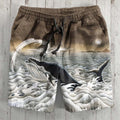 Vintage Japanese Art Whale Linen Blend Short Pants elevenforest