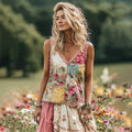 Women's Holiday Embroidered Floral Patchwork Tank Top elevenforest