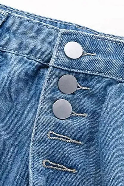 Street Ripped Buckle Low Waist Loose Denim Jeans(4 Colors)