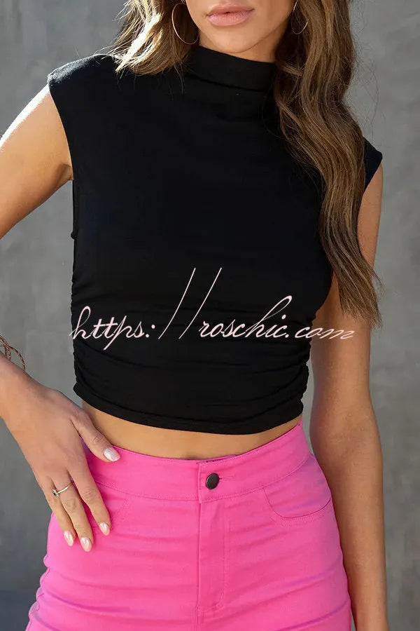 Tyra Mock Neck Gathered Sides Crop Top