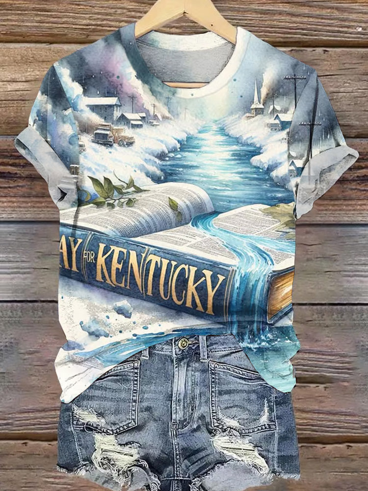 Comstylish Women's Kentucky Flooding Print T-shirt