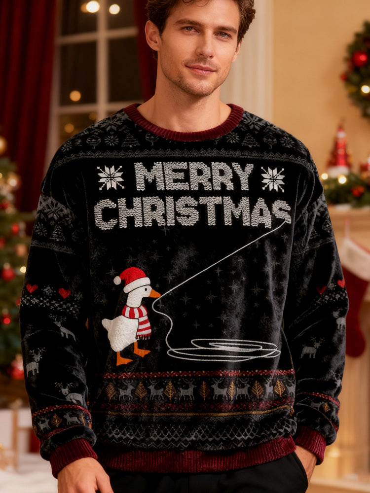 Goose Pulling Out Its Wool Christmas Ugly Velvet Sweatshirt elevenforest
