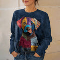 Comstylish Vintage Funny Dog Art Print Knit Pullover Sweater
