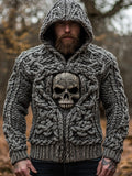 Men's Viking Skull Inspired Jacquard Cozy Hooded Sweater elevenforest
