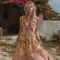 Vintage Rose Floral Embroidery Sleeveless V-neck Dress elevenforest