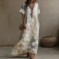 Women's Vintage Rose Floral Art Casual V-neck Dress elevenforest