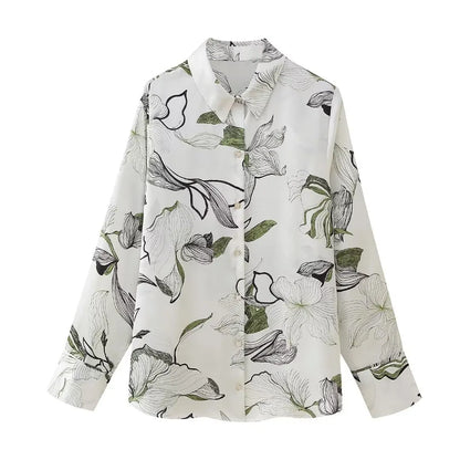 Spring Summer Silk Satin Textured Printed Shirt – Print Blouse