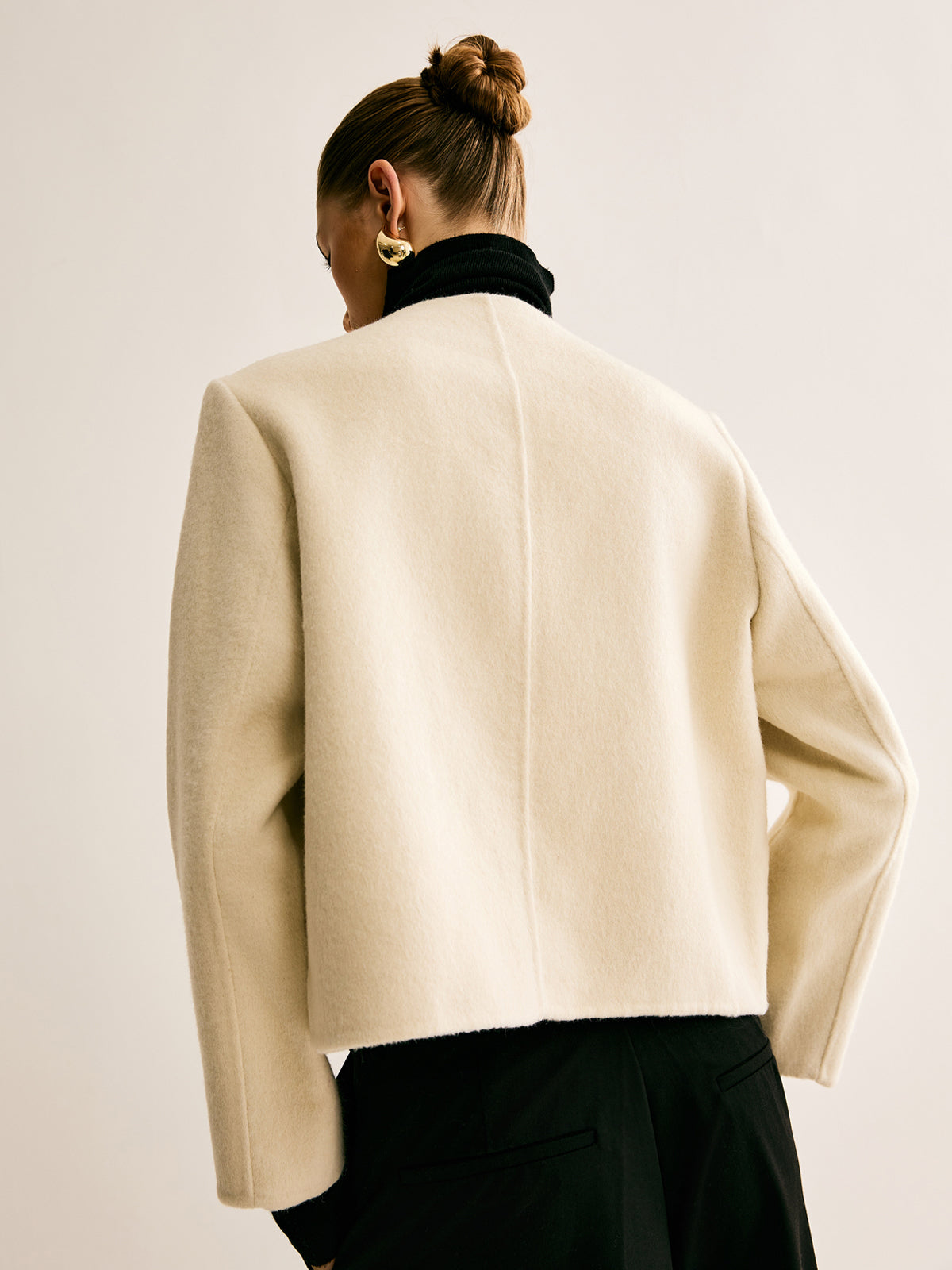 Woollen Blend Tweed Breasted Coat