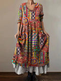 Women's Art Painting Hippie Print V-Neck Dress