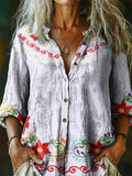 Women's Vintage Ethnic Floral Tattoo Pattern Art Print Casual Cotton L