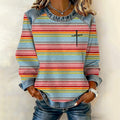 Women's Colorful Stripes Faith Print Crew Neck Casual Sweatshirt elevenforest