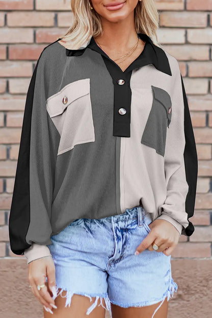 Gray Colorblock Oversized Sweatshirt
