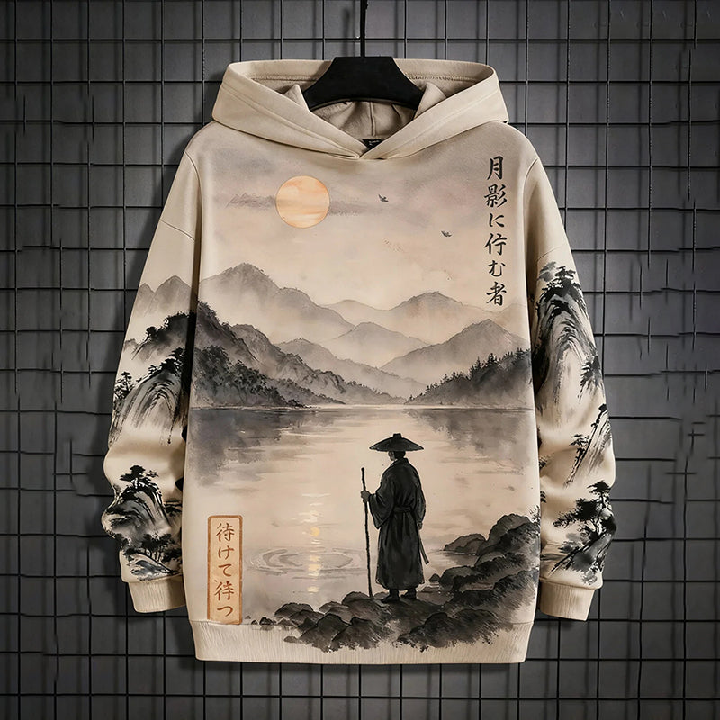 Men's Japanese Landscape Calligraphy Art Print Casual Hoodie elevenforest