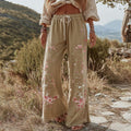 Women's Retro Bohemian Rose Art Linen Pants elevenforest