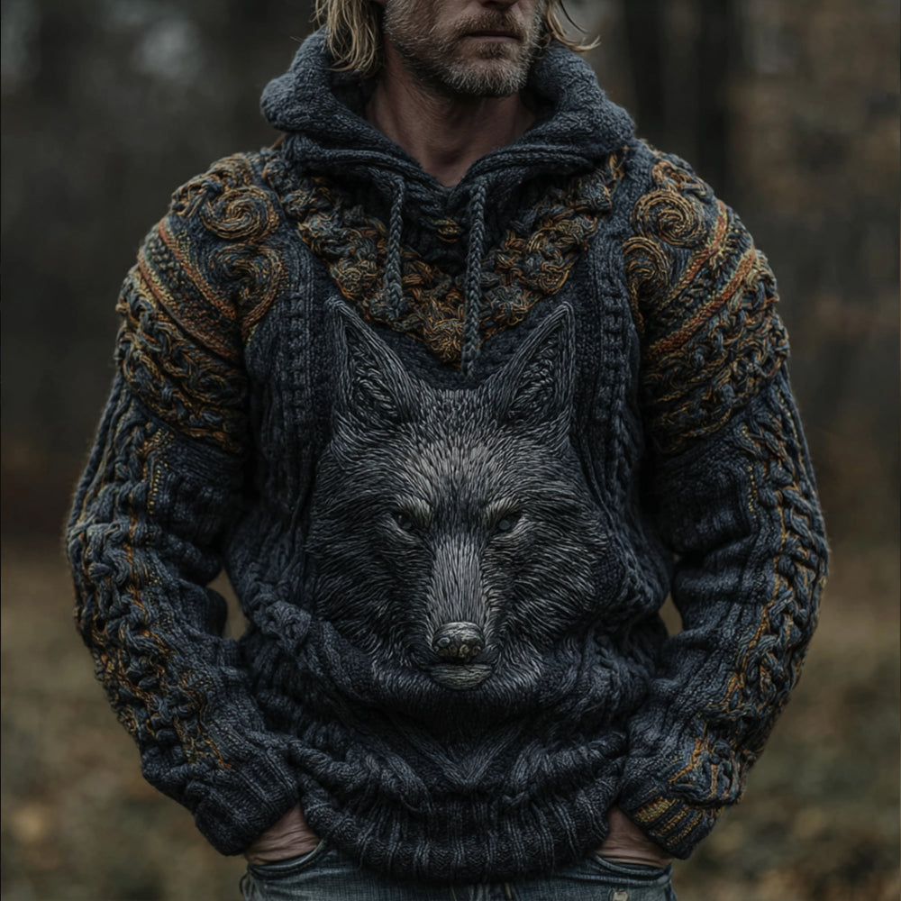 Men's Viking-style Wolf Totem Hooded Sweater elevenforest