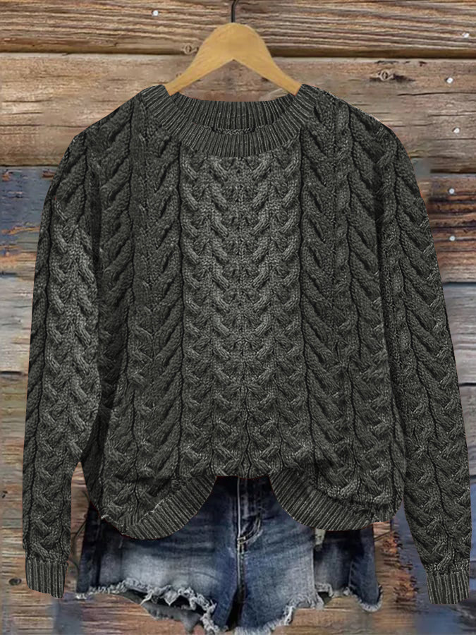 Women's Super Soft Honeycomb Aran Crew Neck Sweater elevenforest