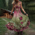 Classy Gradient Pink Roses Cancer Awareness Embroidered Linen Maxi Dress elevenforest