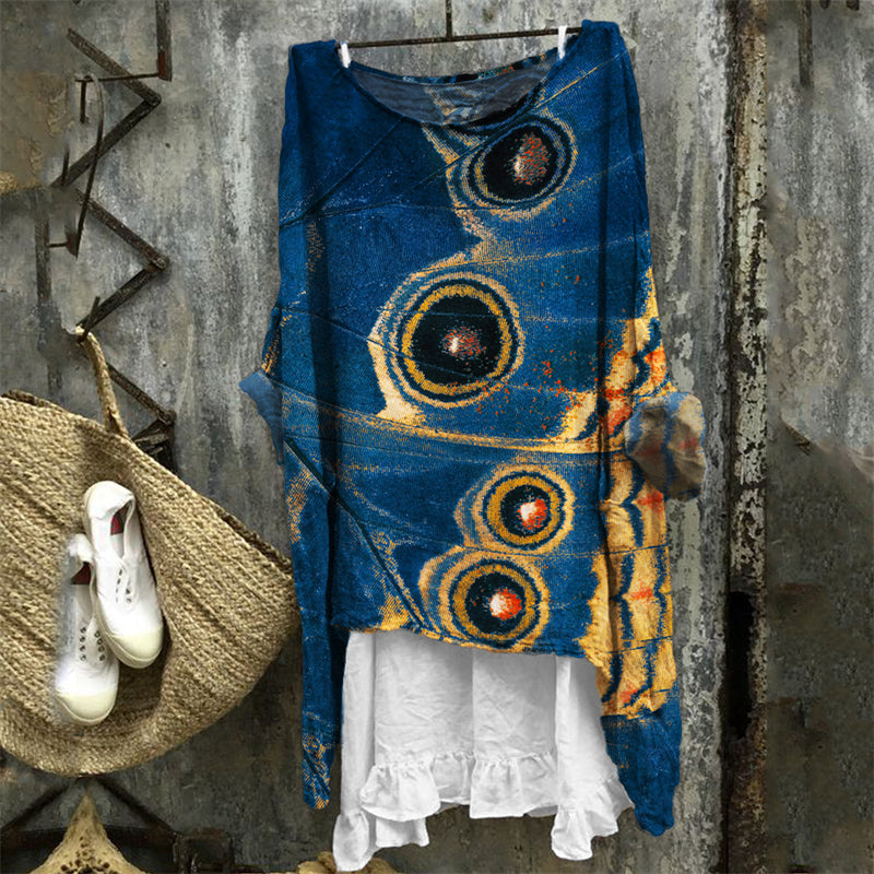 Comstylish Butterfly Wings Inspired Art Flowy Linen Blend Tunic