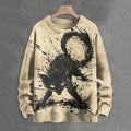 Men's Cute Neurotic Splashed Ink Black Cat Japanese Art Print Knit Sweater elevenforest