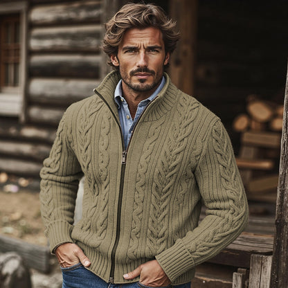 Men'S Burlap Pattern Stand Collar Zipper Sweater artswardrobe