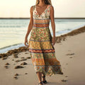 Women's Vintage Scottish Thistle Print Linen Sleeveless Dress elevenforest