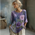 Vintage Bohemian Embroidered Floral Patchwork Linen T-shirt elevenforest