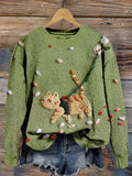 Cute Cat Embroidered Crew Neck Cozy Sweater elevenforest