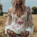 Bohemian Style Wild Rose Long-sleeved Casual Top elevenforest