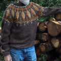 Men's Vintage Halibut Fish Jacquard Iceland Line Crew Neck Sweater elevenforest