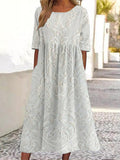 Vintage Crew Neck Lace Linen Blend Maxi Dress elevenforest
