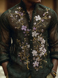 Bohemian Style Purple Flower Mysterious Men's Long-sleeved Shirt elevenforest