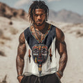 Men's Tribal African Masks Art Linen Tank Top elevenforest